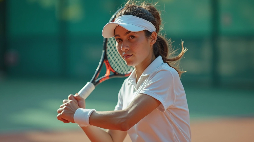 Tennis player demonstrating two-handed backhand technique with proper grip and positioning