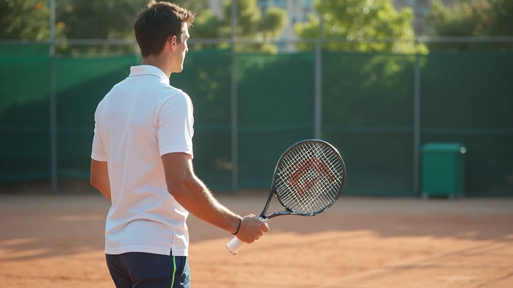 Professional tennis coach demonstrating proper forehand grip technique with student